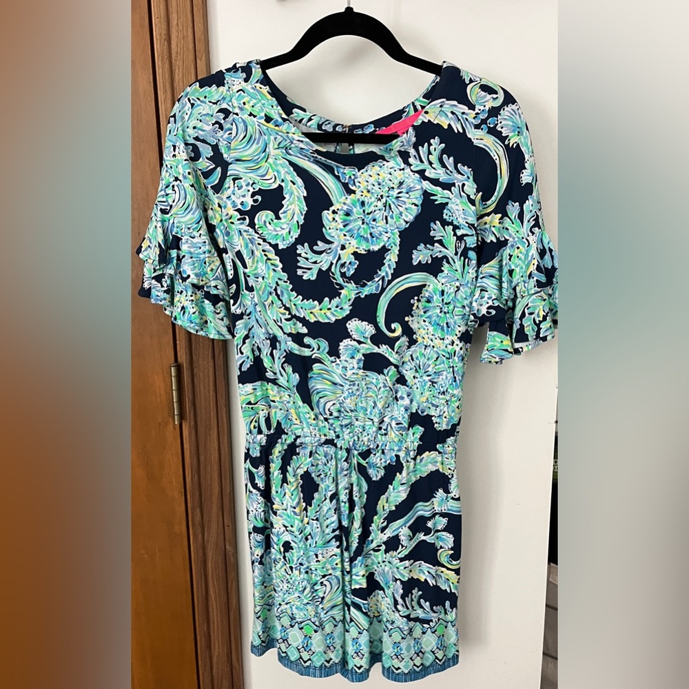 Lilly Pulitzer Womens Lula Romper Ruffle Sleeve